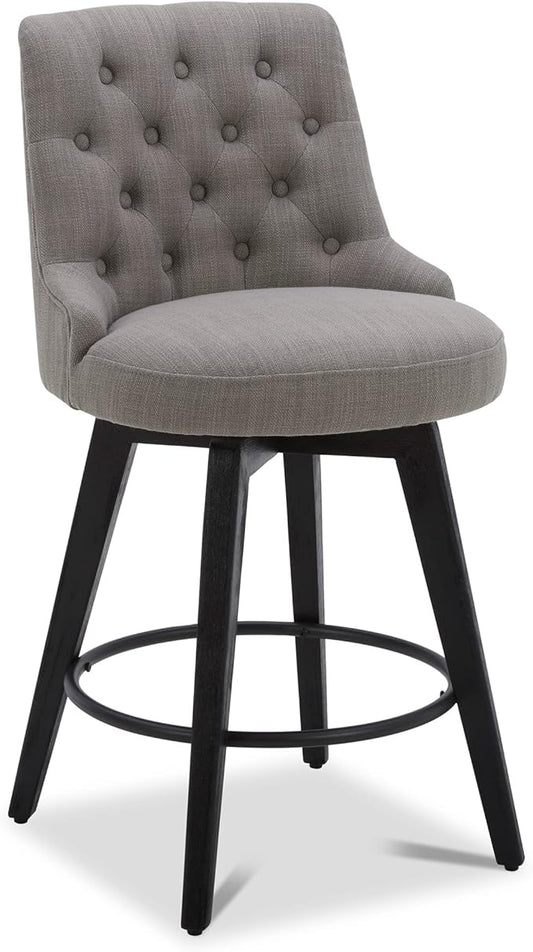 Watson & Whitely Counter Height Bar Stools, Performance Fabric Upholstered Modern Swivel Barstool with Back, Solid Wood Legs, 26" H Seat, Flint Grey