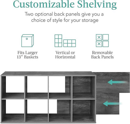 Best Choice Products 8-Cube Storage Organizer, 13.5in Shelf Opening, Bookcase, Display Shelf, Customizable w/ 2 Removable Back Panels – Dark Gray