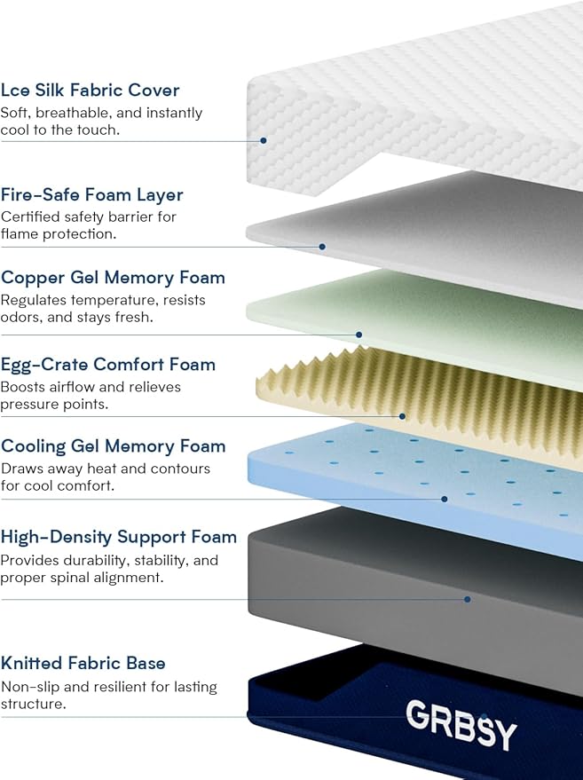 Queen Mattress Firm, 12 Inch Cooling Gel Memory Foam Mattress, Back Pain Relief, Cooling Ice Silk Cover, Bed Mattress in Box, CertiPUR-US Certified