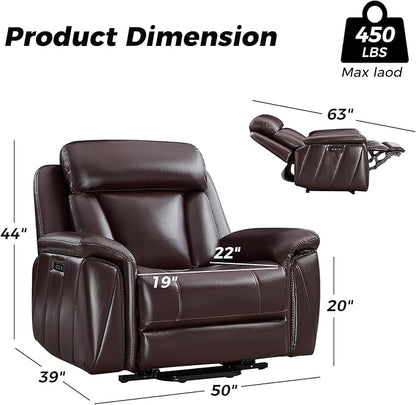CANMOV 50" Wide Oversized Recliner, Faux Leather Power Lift Recliner Chair, Extra Large Lift Chair with Massage and Heat, Stand Up Recliner for Elderly Big and Tall, Brown
