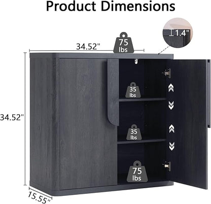 69'' Sideboard Buffet Cabinet W/Storage, Modern Accent Cabinets W/Curved Handles & Adjustable Shelves, 4 Doors Coffee Bar Buffet Table Credenza for Living Room Kitchen Hallway, Dark Grey
