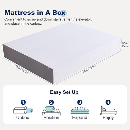 Amazon Basics Memory Foam Mattress, Soft Plush Feel, 12 Inch, King, White/Grey