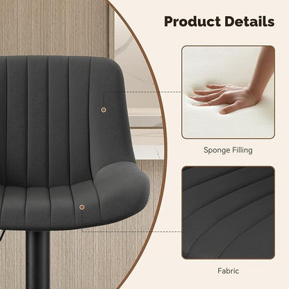 Nalupatio Bar Stools Set of 4, Adjustable Modern Swivel Bar Stools with Backs, Counter Height Performance Fabric Island Chairs for Home Kitchen, Black
