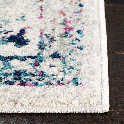 SAFAVIEH Evoke Collection Area Rug - 6'7" Square, Ivory & Fuchsia, Distressed Design, Non-Shedding & Easy to Clean, Ideal for Living Room, Bedroom, Dining Space (EVK256Q)