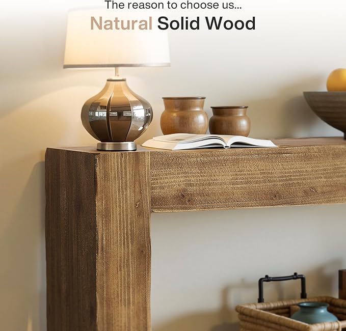 Tribesigns Title 63-Inch Solid Wood Console Sofa Table, Farmhouse Long Entryway Table Behind Couch for Living Room, Entrance, Hallway, Foyer, Easy Assembly (Light Brown)