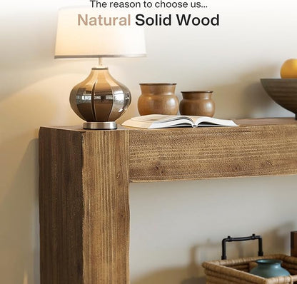 Tribesigns Title 63-Inch Solid Wood Console Sofa Table, Farmhouse Long Entryway Table Behind Couch for Living Room, Entrance, Hallway, Foyer, Easy Assembly (Light Brown)