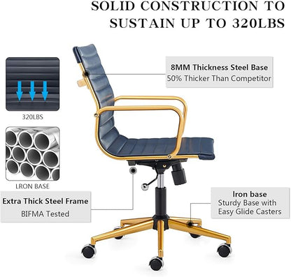 Office Chair Ergonomic Swivel Desk Chair with Armrests and Wheels Comfortable Heavy-Duty Chair for Home Office Wide 22.83in Seat for Women and Men，Gold Navy