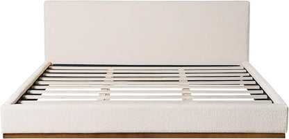 Christopher Knight Home Bettine Boucle Rectangular King Size Headboard, Boucle Headboard and Footboard, Slat Panel Support Platform Bed, Kind Size Bed, No Spring Box Needed, Easy Assembly, White