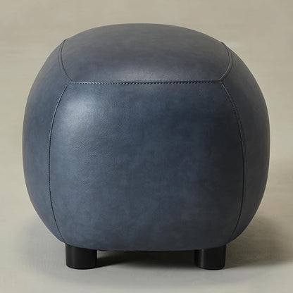 KINWELL 23" Wide Faux Leather Upholstered Ottoman, Mid-Century Modern Living Room Footrest with Soft Padded Seat, Footstool for Bedroom, Entryway or Living Room, Navy