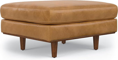 SIMPLIHOME Morrison 33 inch Wide Ottoman in Sienna Genuine Leather, Multifunctional Footrest, Coffee Table, and Extra Seating for Living Room, Mid-Century Modern Style