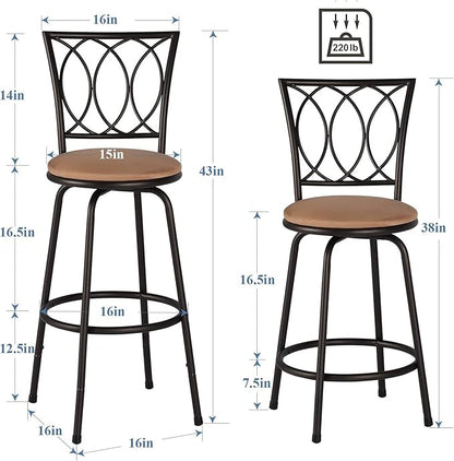 VECELO Adjustable Counter Stools, Bar Stools with 360 Degree Swivel Seat Top and Comfortable Round Seat Cushions,Steel Bistro Pub Chairs