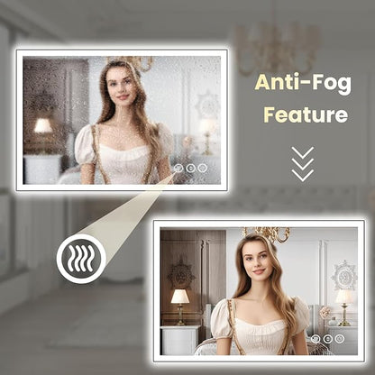WTTY 40"X30" LED Bathroom Mirror with Black Frame, Bathroom Vanity Mirror with Lights for Wall, Front Light and Backlit, Anti-Fog, Dimmable, 3 Colors, Shatterproof, Memory, Horizontal/Vertical