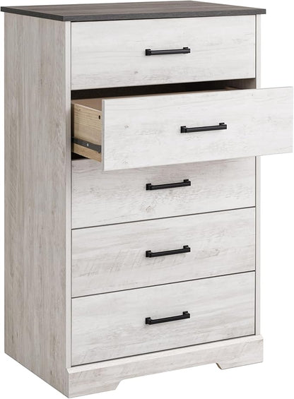 Prepac Rustic Ridge Farmhouse Dresser, Washed White Dresser for Bedroom, Chest of Drawers with 5 Drawers 18.5" D x 27.5" W x 43.5" H, ABDR-1605-1