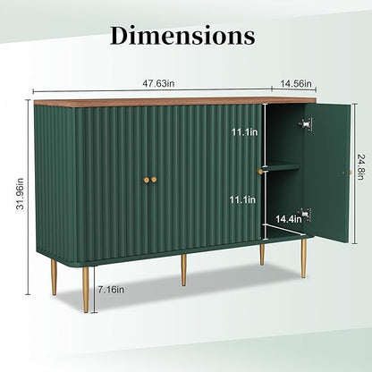 HLR Sideboard Buffet Cabinet, 48" Modern Accent Cabinet with 4 Door and Removable Shelves, Credenza with Storage for Living Room, Dinning Room, Entryway, Green