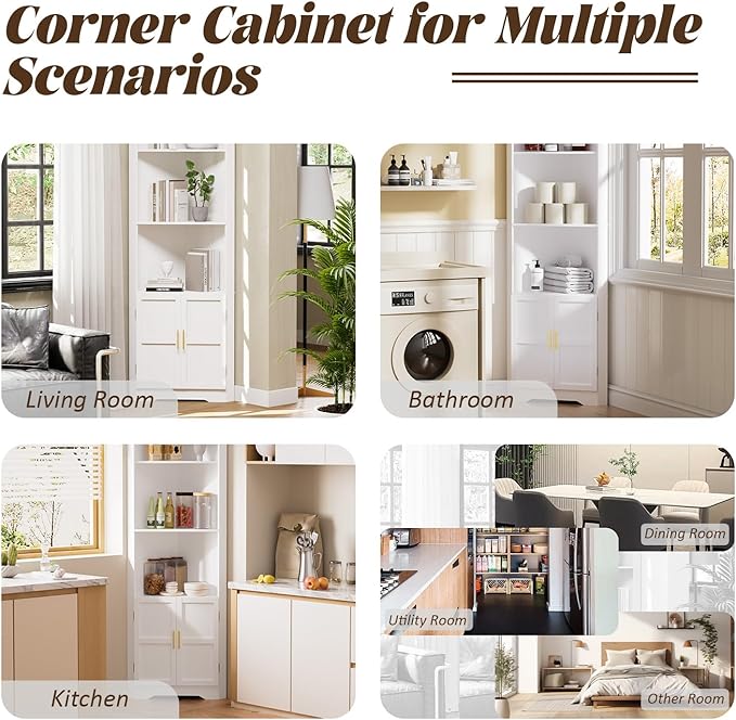 67'' Tall Corner Cabinet with 2 Doors and Storage Shelves,Modern Storage Cabinet with Barn Door Design, Home Space Saver for Living Room, Kitchen, Bathroom, Laundry Room, White