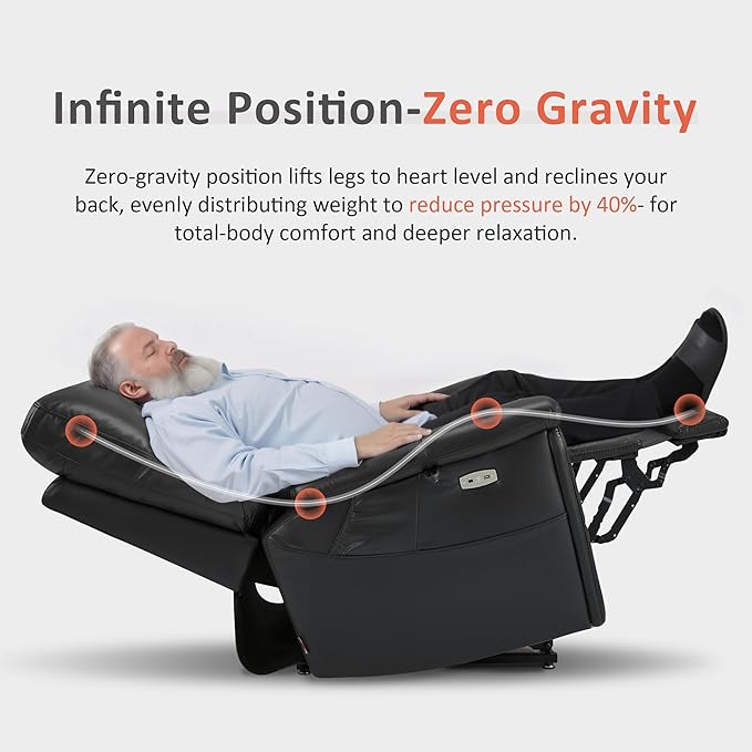 MCombo Heavy Duty Lift Chair for Elderly, Extra Wide Dual Motor Power Lift Recliner 450lbs with Hidden Cup Holders, USB Charging, Breathable Faux Leather R7777 (Black)