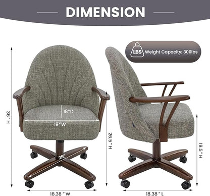 Chromcraft Set of 2 Swivel Tilt Chairs, Luxe Wooden Arm All-Metal Pedestal Base Chairs with Wheels for Kitchen