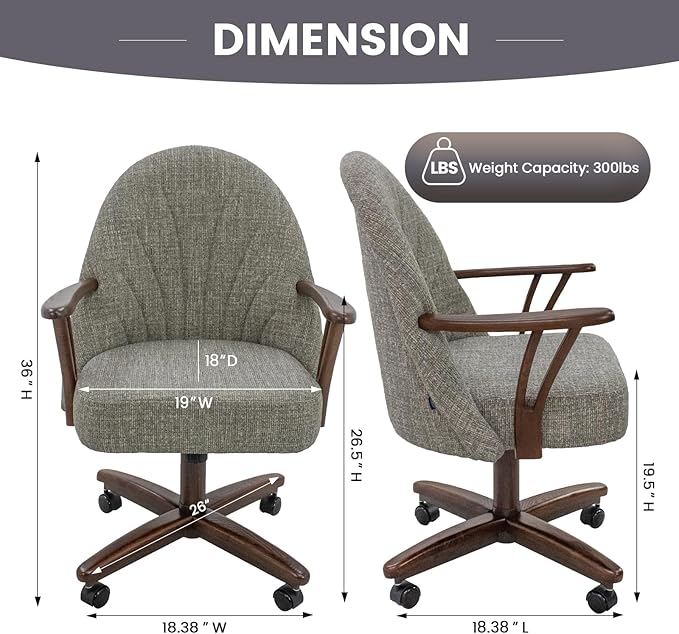 Chromcraft Swivel Tilt Chairs, Luxe Wooden Arm All-Metal Pedestal Base Chairs with Wheels for Kitchen