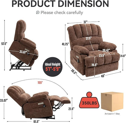 Power Lift Recliner Chair for Elderly with Heat Function, 8 Node Massage with 3 Modes, Silent Operation, Oversized Electric Lift Recliner Single Sofa for Living Room with USB Charging, Brown