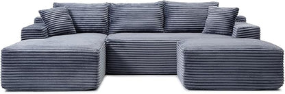 108 Inch Cloud Sectional Couch,Modern Modular Sectional Sofa with Deep Seat,Corduroy Boneless Couches with L-Shape Chaise for Living Room,No Assembly Required (Grey, Left Facing Chaise + Ottoman)