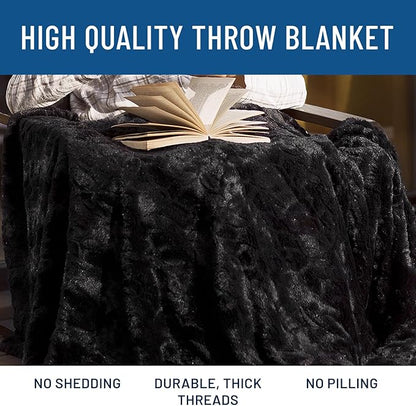 Everlasting Comfort Soft & Comfortable Black Faux Fur Throw Blanket for Couch - (50"x65") Minky & Fluffy Fall Blankets & Throws, Plush Fuzzy Cover for Bed, Sofa & Living Room - Cozy Home Decor