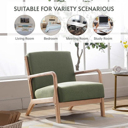 ANJ ANJHOME Mid Century Modern Accent Chair, Comfy Fabric Reading Chair with Solid Wood Frame, Easy Assembly Armchair for Living Room Blackish Green