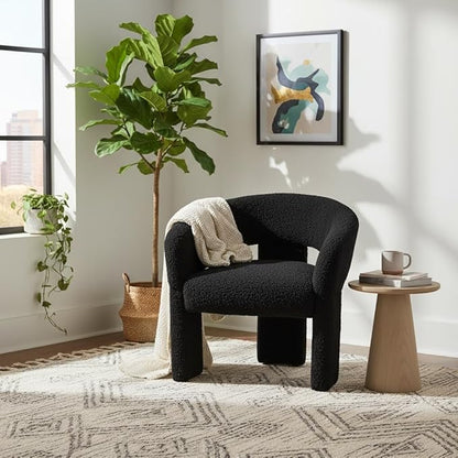 LukeAlon Modern Sherpa Accent Chair Barrel Back Armchair, Upholstered Lounge Chair for Living Room, Bedroom, Office, Waiting Rooms, Black