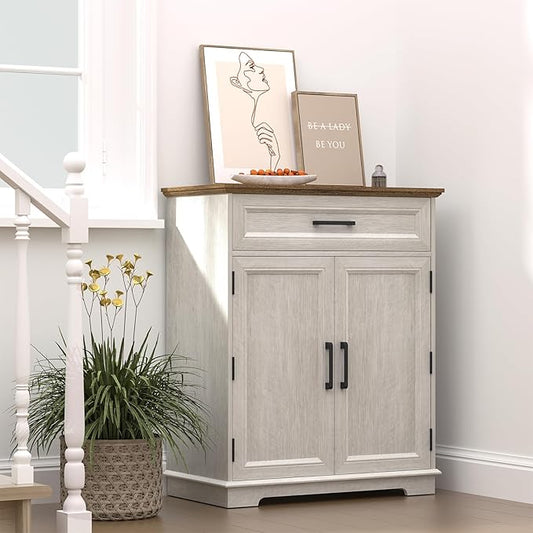 Kitchen Storage Cabinet with Drawer, Buffet Cabinet with Storable Door, Modern Floor Sideboard, White Freestanding for Living Room, Entryway