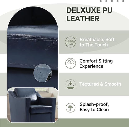UIXE Faux Leather Swivel Accent Chair, Upholstered Arm Chair for Living Room, Modern Club Armchair Comfy Single Sofa Bedroom Reading Seat with Lumbar Pillow - Navy Blue