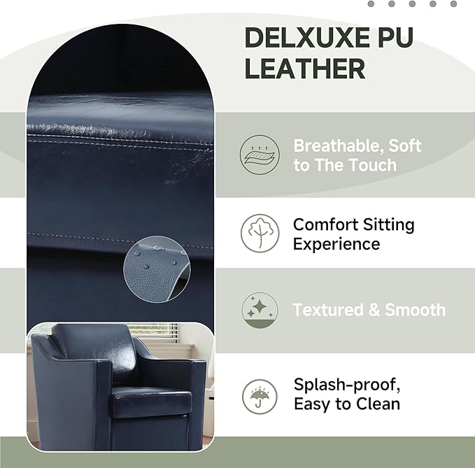 UIXE Faux Leather Swivel Accent Chair Set of 2, Upholstered Arm Chair for Living Room, Modern Club Armchair Comfy Single Sofa Bedroom Reading Seat with Lumbar Pillow - Navy Blue