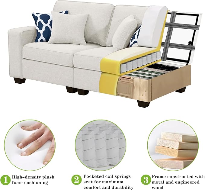 Legend Vansen Modular Sectional Sofa U Shaped Couch with Ottoman Modern Reversible Corner Sectional Couch for Living Room (Cream, U Shaped Sofa-4)