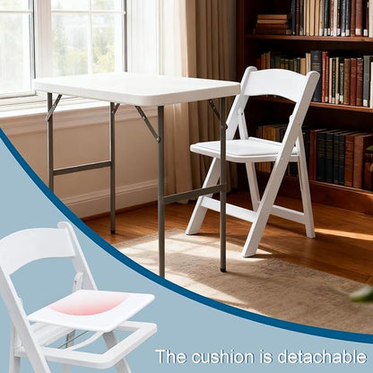 Folding Table Rectangular All-Occasion Plastic Folding Event Table for Indoor and Outdoor, Portable Desk, Camping, Durable and Stable, HDPE and Steel (White, 2.7ft + 1 Chair)