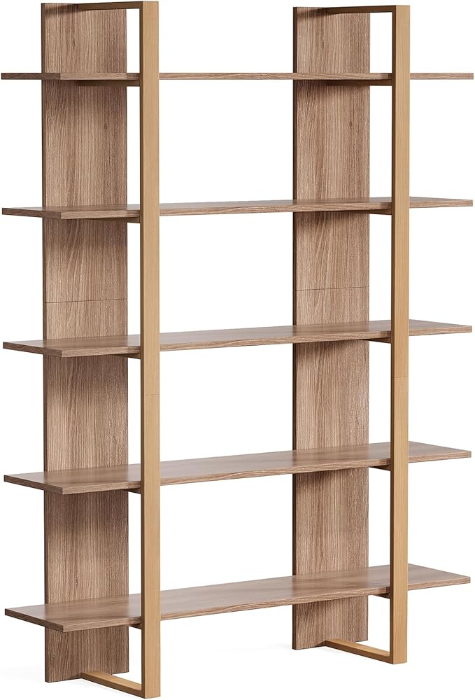 Tribesigns 5-Tier 47 Inches Bookshelf Bookcase, Boho Open Bookshelves Etagere Display Office Shelving Unit, for Living Room, Office & Bedroom, Metal & Wood, Retro Dark Brown