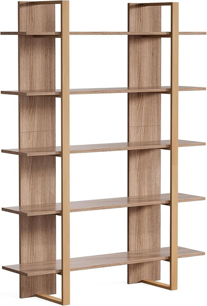 Tribesigns 5-Tier 47 Inches Bookshelf Bookcase, Boho Open Bookshelves Etagere Display Office Shelving Unit, for Living Room, Office & Bedroom, Metal & Wood, Retro Dark Brown