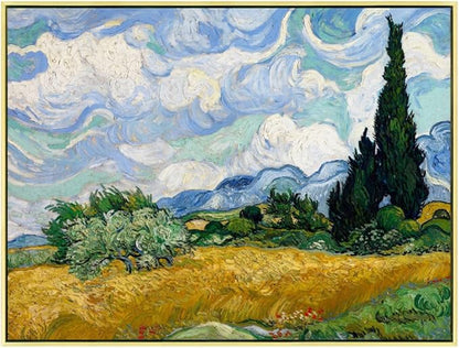 Wieco Art Framed Canvas Art Wheat Field with Cypresses by Van Gogh Classical Paintings Reproduction Modern Canvas Print Wall Art Landscape Pictures Artwork for Home Office Decor