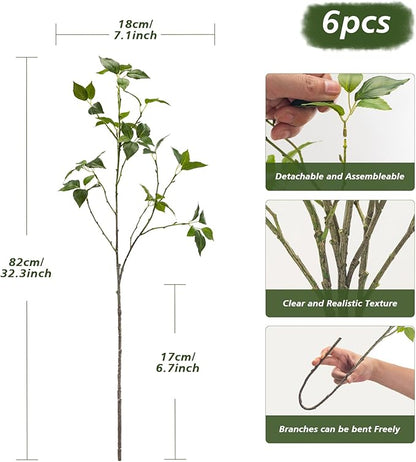 Eucalyptus Stems 32" Fake Plants Greenery for Vase Artificial Plants Indoor Bay Leaves Bathroom Decor Fake Leaves Greenery Stems Dining Room Decor Nordic (6PCS)