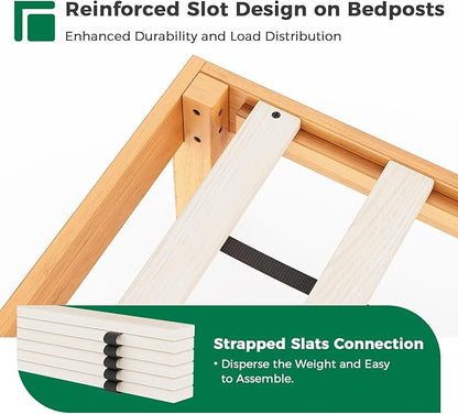 DELAVIN Queen Bed Frame with Headboard, Wood Platform Bed Frame, Farmhouse Style Bed Frame Queen Size with Slats Support, Malaysian Oak, No Box Spring Needed, Easy Assembly, Rustic Pine
