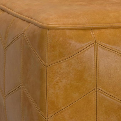 SIMPLIHOME Morden Contemporary Square Pouf in Brown Genuine Leather for The Living Room, Bedroom and Kids Room