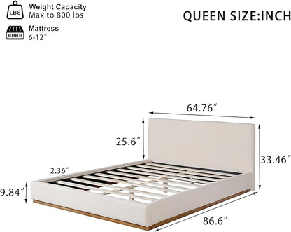 Christopher Knight Home Bettine Boucle Queen Size Bed, Boucle Headboard and Footboard, Rectangular Queen Size Headboard, Slat Panel Support Platform Bed, No Spring Box Needed, Easy Assembly, White