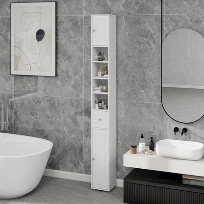 Tall Slim Bathroom Storage Cabinet, 71" Freestanding Bathroom Cabinet w/ 2 Doors, 1 Drawer, 4 Adjustable Shelves, Floor Narrow Tower Cabinet for Small Spaces