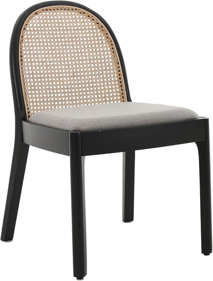 Rattan Dining Chairs Set of 6, Modern Dining Room Chairs with Cane Back Comfy Accent Kitchen Chair Upholstered Linen Fabric Chair for Restaurant/Living Room, Grey