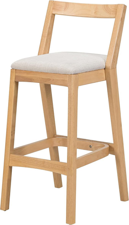 Christopher Knight Home Yone Counter Height Bar Stools Set of 2, Comfy Fabric Upholstered Bar Stool for Kitchen Island, Wooden Dining Room Chair, Barstools with Footrest/Backrest, Beige + Natural