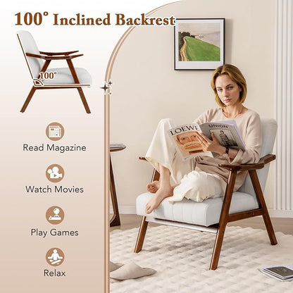 Giantex Mid-Century Modern Accent Chair Set of 2, Upholstered Comfy Living Room Chair with Arms, Anti-Slip Felt Pads, Wooden Frame Soft Padded Armchair for Living Room Bedroom Office Study, Beige