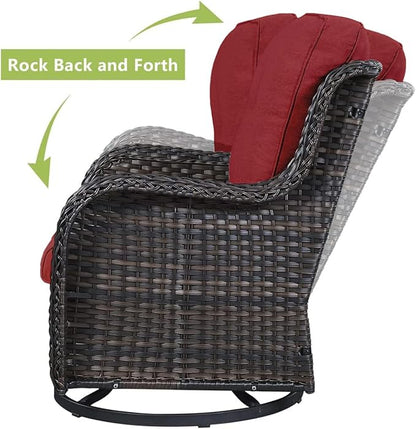 HUMMUH Outdoor Swivel Rocker PE Wicker Patio Chairs Set of 2, Rattan Rocking Chair Furniture Set
