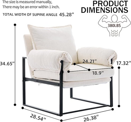 Xifan Modern Comfy Reclining Chair with 6 Angle Adjustable Backrest, Upholstered Accent Chair Fabric Living Room Lounge Chair for Reading Room - Cream, Set of 2