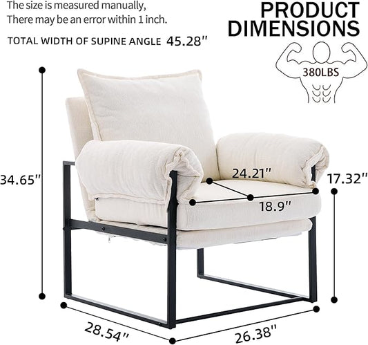 Modern Comfy Reclining Chair with 6 Angle Adjustable Backrest, Upholstered Accent Chair Fabric Living Room Lounge Chair for Reading Room - Cream, 1PC