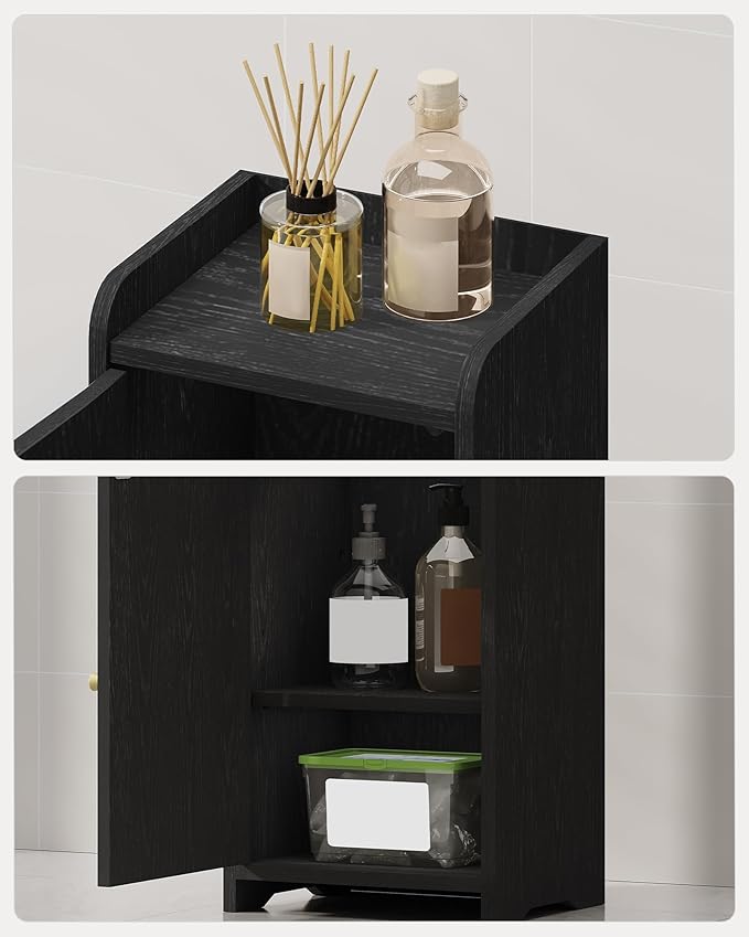 Bathroom Storage Cabinet, Corner Floor Cabinet with 2 Doors and Adjustable Shelf, Narrow Toilet Paper Cabinets, Bathroom Organizer for Small Spaces, 7.9" D x 9.8" W x 29.5" H Black