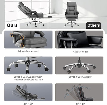 Home Office Desk Chair, 90°-160° Reclining, High Back Executive OfficeChair 400LBS with Footrest, Ergonomic Scratch-Resistant Faux Leather Computer Gaming Chair with Lumbar Support