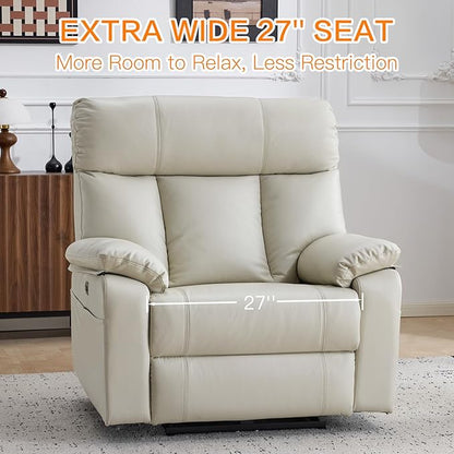AEDI 450lbs Genuine Leather Power Recliner Chair for Big and Tall Adults Oversized Electric Reclining Sofa for Living Room,Extra Wide 27" Seat,USB Charging(Top Grain Leather,Light Gray)