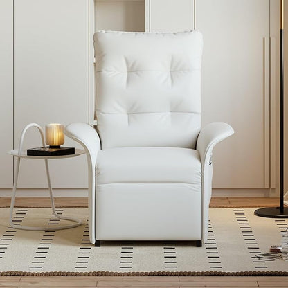 homary Power Recliner Accent Chair with Side Pocket High-Back 180° Recline Faux Leather Living Room Chairs, Comfy Chair for Bedroom Reading (White)